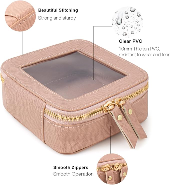 FFpaw Clear Makeup Bag Small, Mini Cosmetic Bag for Purse Clear Makeup Pouch Purse Organizer with Zipper TSA Approved Travel Toiletry Bag Car Organizer Essentials for Women Men (Mini Dark Pink)