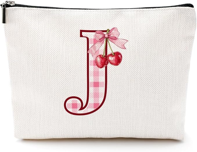 CQM Cherry Bag Initial J Makeup Bag Cherry Gifts for Women Cosmetic Bags