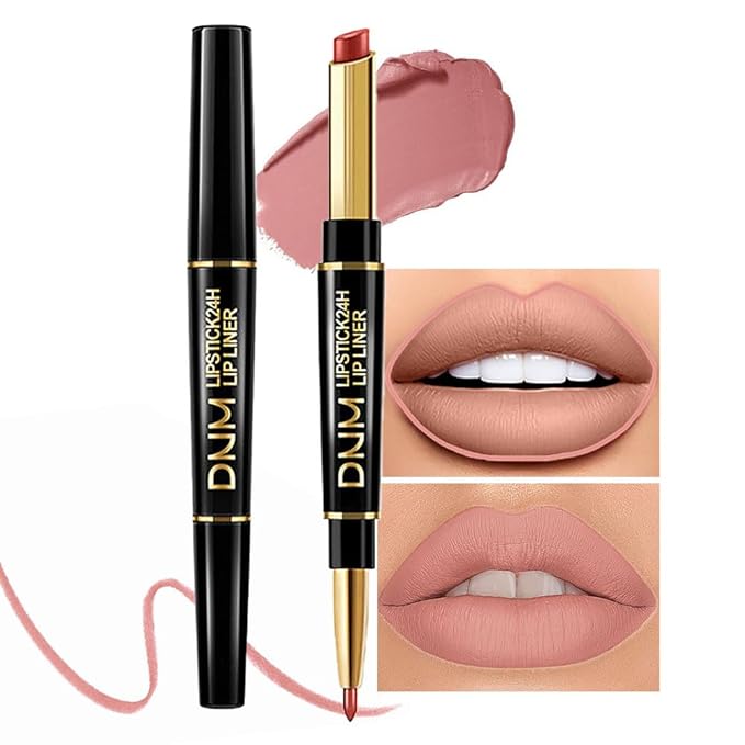 Kaely 2-in-1 Peach Lip Liner & Lipstick Set Kit for Women, Matte Lips Kit with Lip Liner Lip Stains Long Lasting Waterproof 24 Hour Lipstick and Lip Liners Combo Lipliners Pencil Set 03