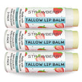 Tallow Lip Balm by Cattle Creek – All-Natural Ingredients, Long-Lasting Moisture and Hydration for Dry, Cracked, and Chapped Lips, Soothing Formula for Soft Skin (Pack of 3, Strawberry)