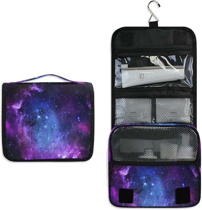 Hanging Travel Toiletry Bag Kit Makeup Case Cosmetics Organizer for Men Women (Universe Galaxy Nebula Space）