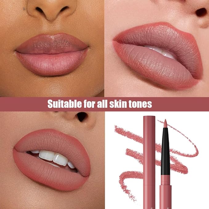 QIDSTERS Gel Lip Liner Pencil for Women, Nude Peach Matte Long Lasting Lip Liner Lipstick 24 Hour, High Pigmented Lips Makeup Retractable Liners Waterproof Smudge Proof, Vegan & Cruelty-Free 02