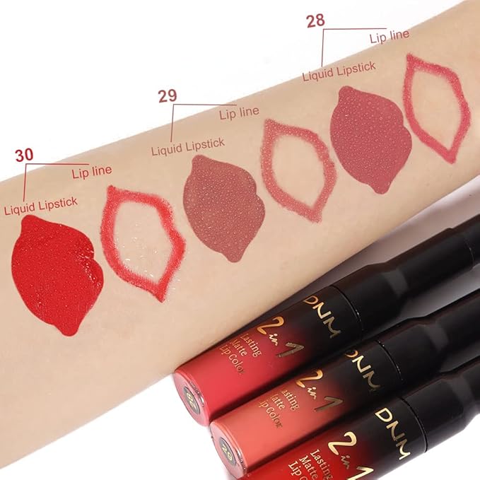 evpct 3Pcs Mauve Neutral Light Rosey Nude Blue Red Matte Liquid Lipstick and Lip Liner Stain Sets for Women, Long Lasting 24 Hours Matte Lipstick labiales larga duracion 24 mate originales