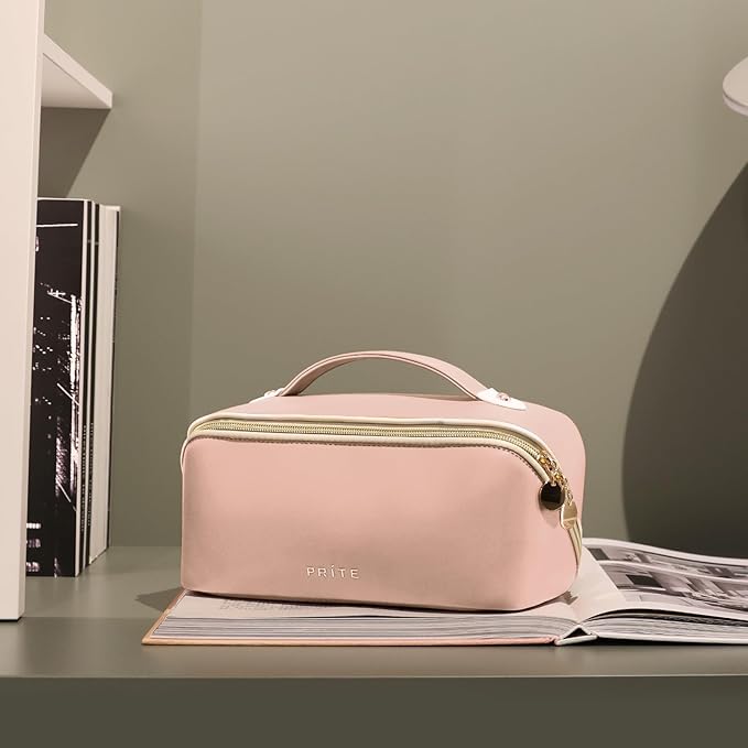 Prite Makeup Bag Travel Toiletry Bag Open Flat Cosmetic Organizer for Women