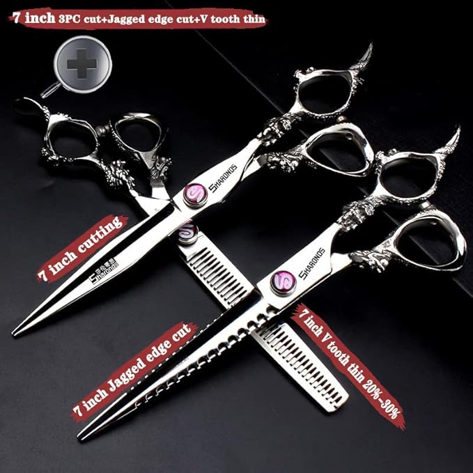 AXEMOORE Hair Scissors 6/7/8/9-inch 440C High Hardness For Hairdressers Haircuts Cuttinging Scissors Professional Haircut (7 inch-3pc-A)