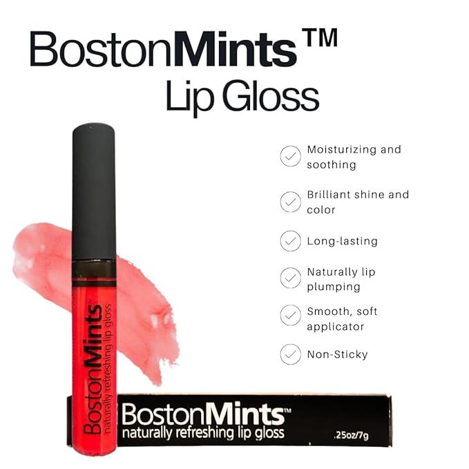 Boston Mints Charlestown Cherri Lip Gloss (.25oz) - Naturally Refreshing Vegan Lip Gloss with Aloe, Vitamins C & E, Spearmint Extract