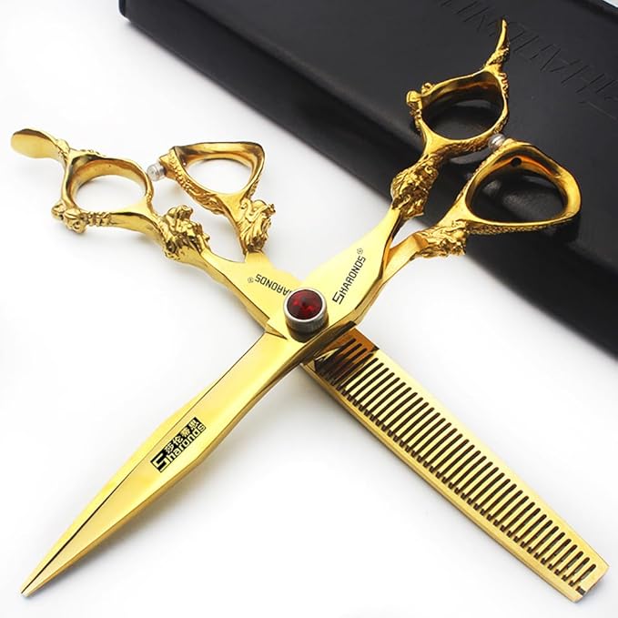 6/7/7.5/8/9-inch professional hair clipper set, stainless steel sharp hair clippers, hairdresser specific scissors (7 in-2pc-B)