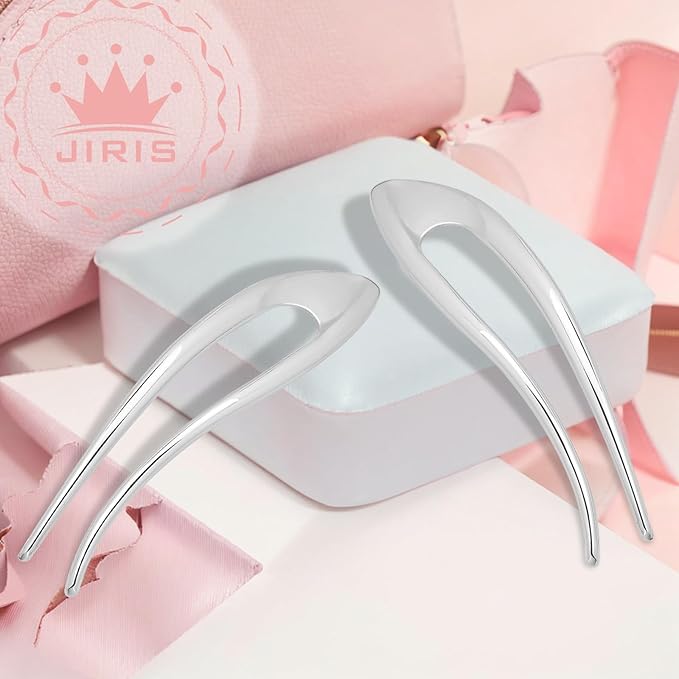 JIRIS 2PCS 5Inch French Hair Pins Large U-Shaped Pins for Women and Girls Fashion Metal Hair Pin French Twist Hair Pins for Buns, Updos,Stylish and Functional(set6-silver)