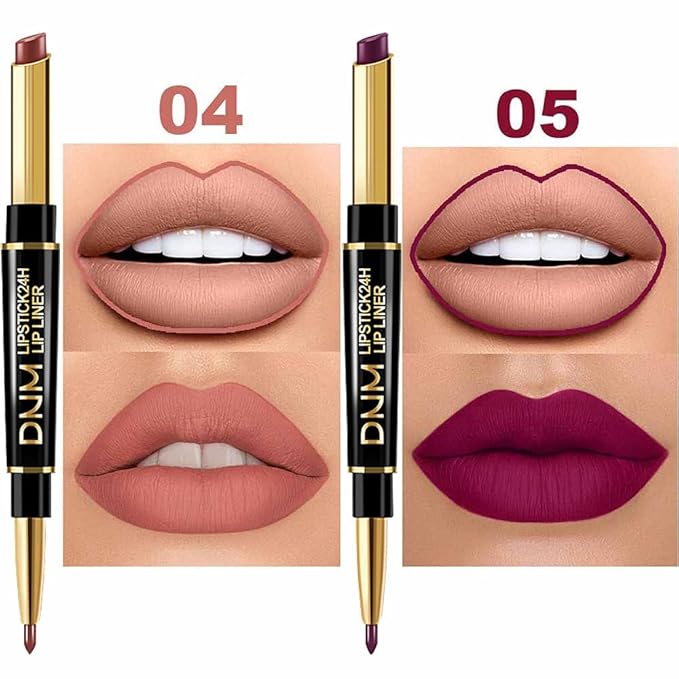 evpct 6Pcs Lip Liner and Lipstick Combo Set, 2-in-1 Waterproof Lipstick and 24H Lip liner Set for Women, Antique Rose Chestnut Nude Dark Brown Matte Lipsticks Pen with Lip Liner Set Long Lasting 24
