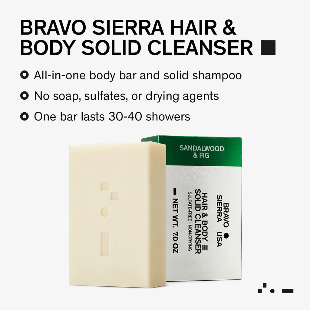 Bravo Sierra Shampoo & Soap Bar for Men - Sandalwood & Fig, 7 Oz