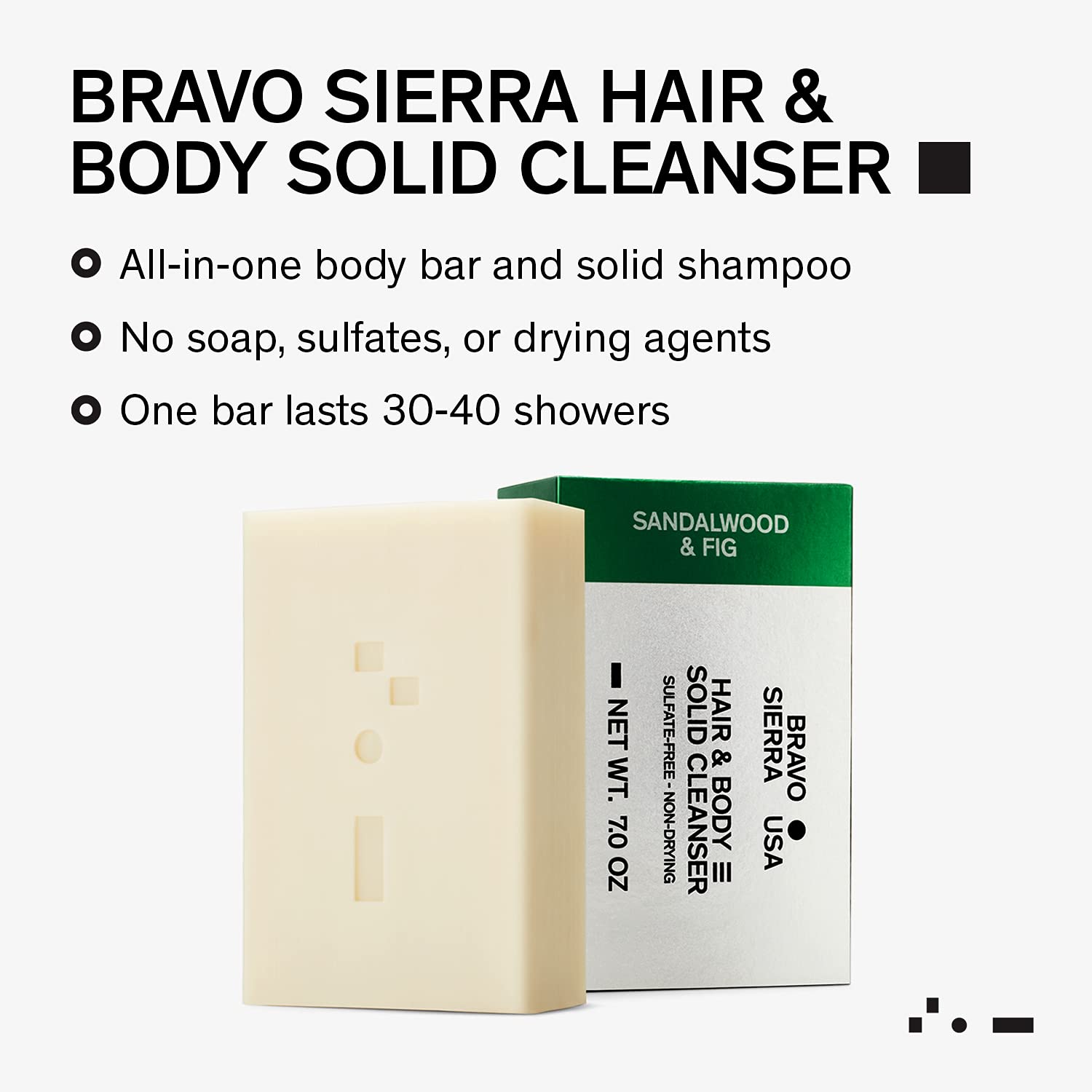 Bravo Sierra Shampoo & Soap Bar for Men - Sandalwood & Fig, 7 Oz