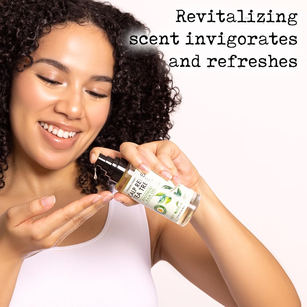 PHARM TO TABLE Tea Tree Hair Oil for Itchy Scalp - Infused With Tea Tree Oil, Mint, Vitamin E, and Jojoba Oil, 100ml