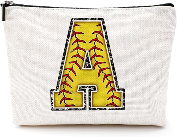 Softball Gifts Initial A Makeup Bag Softball Gifts for Team Cosmetic Bag
