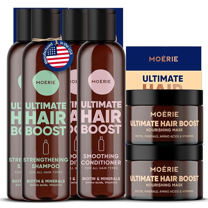 Moérie Hair Growth Shampoo, Conditioner and Mask - Hair Loss Solution with Biotin and Rosemary, Thickening Hair Regrowth Set for Thinning Hair - Ultimate Hair Growth Care (Double Set)