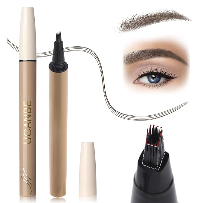 UCANBEMAKEUP Microblading Brow-Fection Brow Eyebrow Pencil – Angled Brush Tip, Wild Natural Hair-Like Strokes, Patented Design, Long-Lasting & Smudge-Proof, for Beginners & Pros(02 Dark Brown）