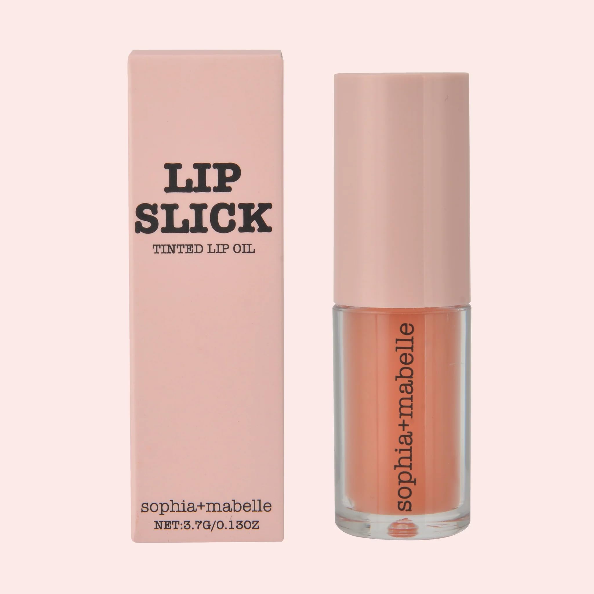 Sophia + Mabelle Hydrating Lip Oil – Lightweight, Non-Sticky & High-Shine Lip Gloss Oil – Moisturizing, Nourishing, Soothing Tinted Formula for Soft Lips – 3.7g (Cabana Service (Peach), 3.7g)