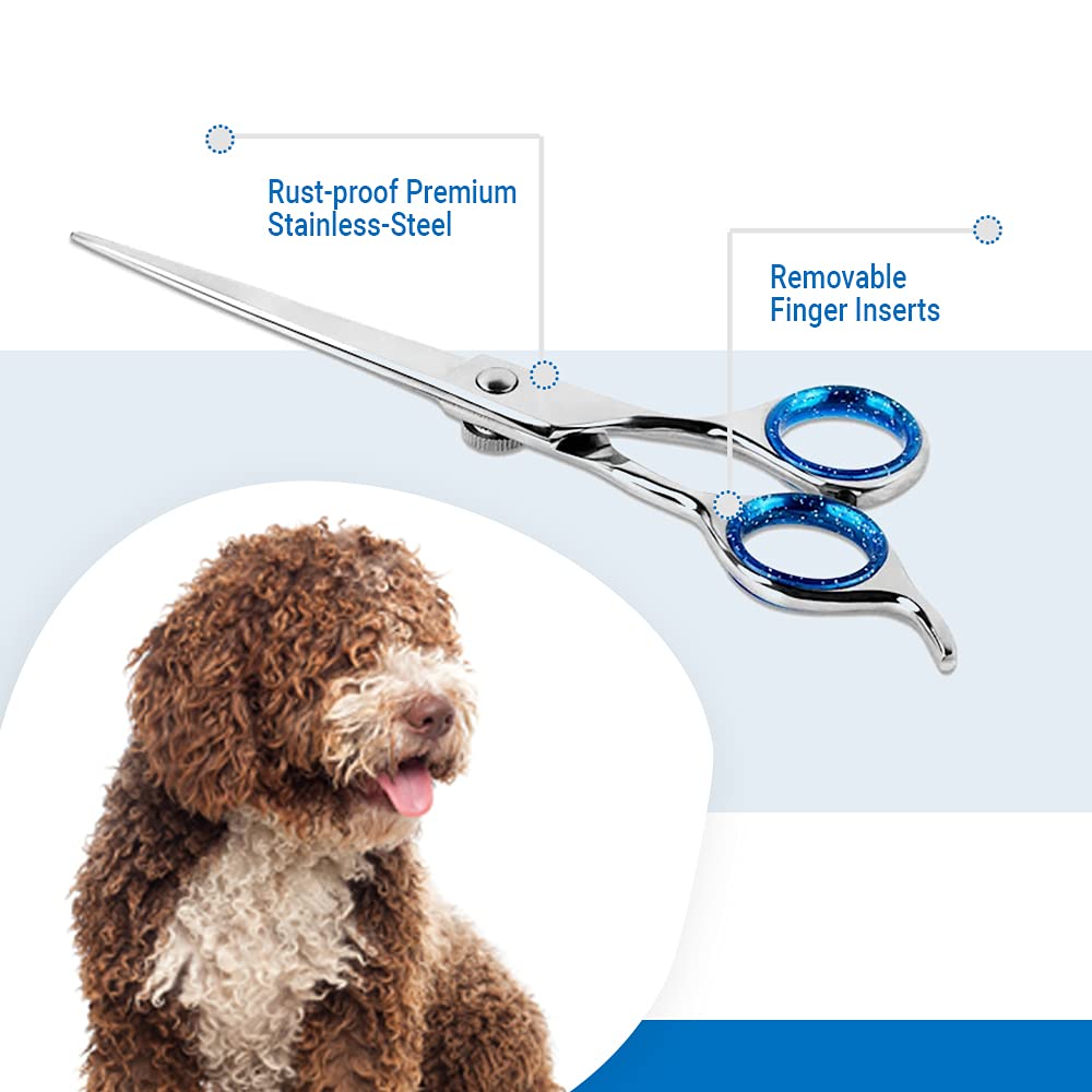Laazar Pet Grooming Set - 7" Straight Pet Grooming Scissors & 6.5" Pet Thinning Shears with 42 Teeth | Professional Dog Scissors Kit | Use as Cat and Dog Shears