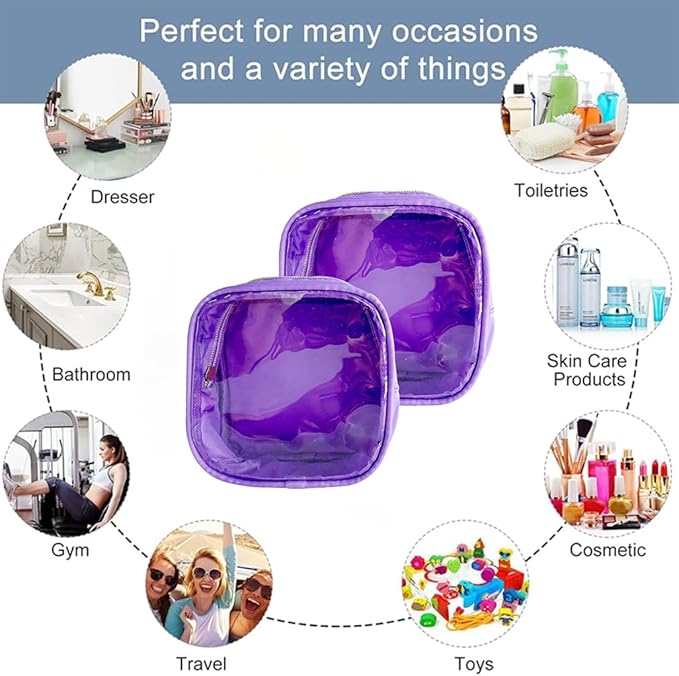 TotePrint 2PCS Solid Cosmetic Bag and Travel Pouch-Durable PVC Material,Versatile,Zipper Design for Smooth Sliding-Ideal for Makeup,Travel Essentials (2PCS-Purple)