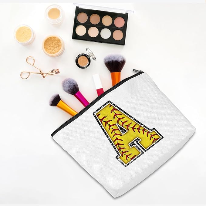 Softball Gifts Initial A Makeup Bag Softball Gifts for Team Cosmetic Bag