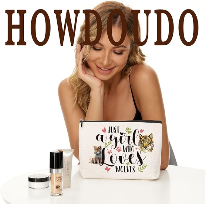 Lovdazzles Wolf Makeup Bag Funny Animal Cosmetic Bag Wolf Gifts for Girls