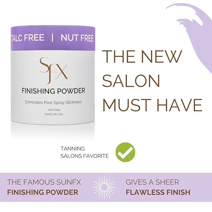 SunFX Setting Powder - Post Spray Tan Finishing Veil, Sunless Tanning Dusting Powder, Translucent Shimmer, Talcless Body Glow For Self Tanner, Spray Tan Powder - Lavender Haze, 4 Ounce (Pack of 1)