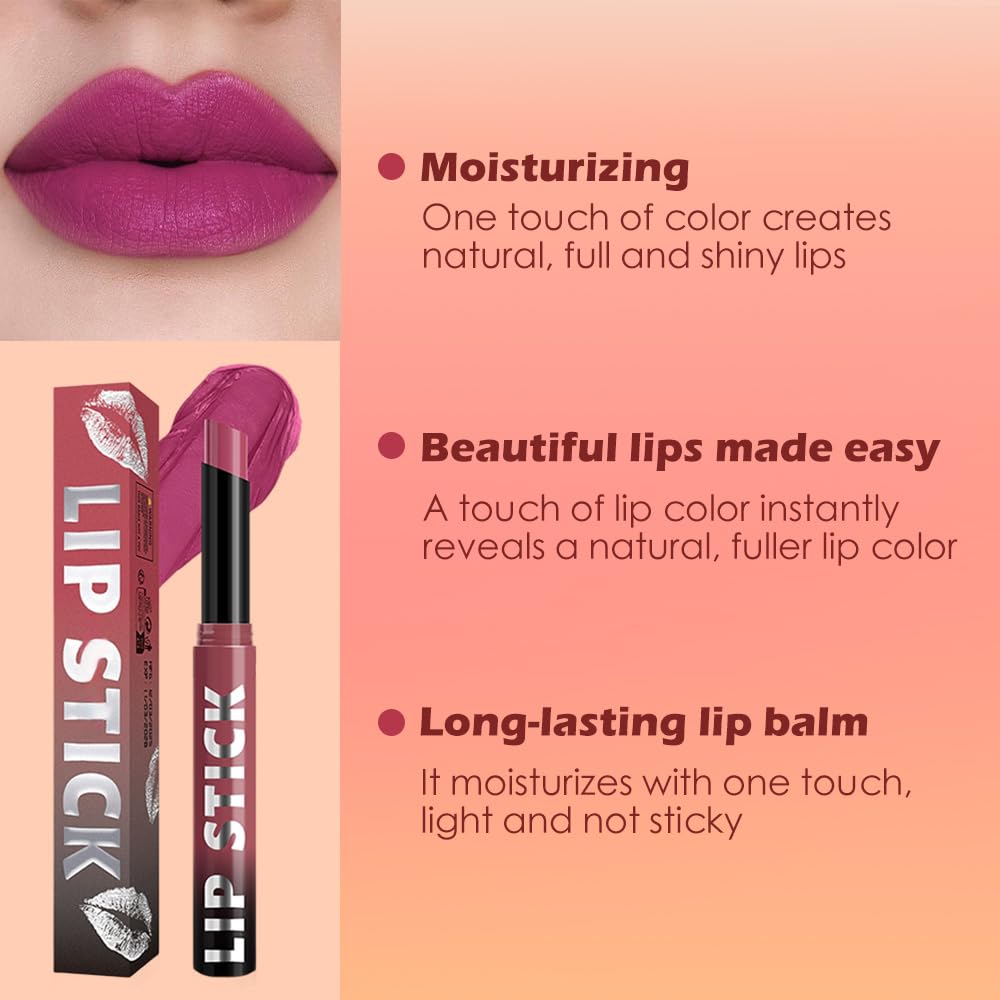 IATMOMOD Purple Matte Lipstick for Women, Long Lasting Waterproof Transfer-Proof Vegan Lip Bar, 24H Moisturizing Smudge-Proof All-Day Lip Color for Daily & Party M03#