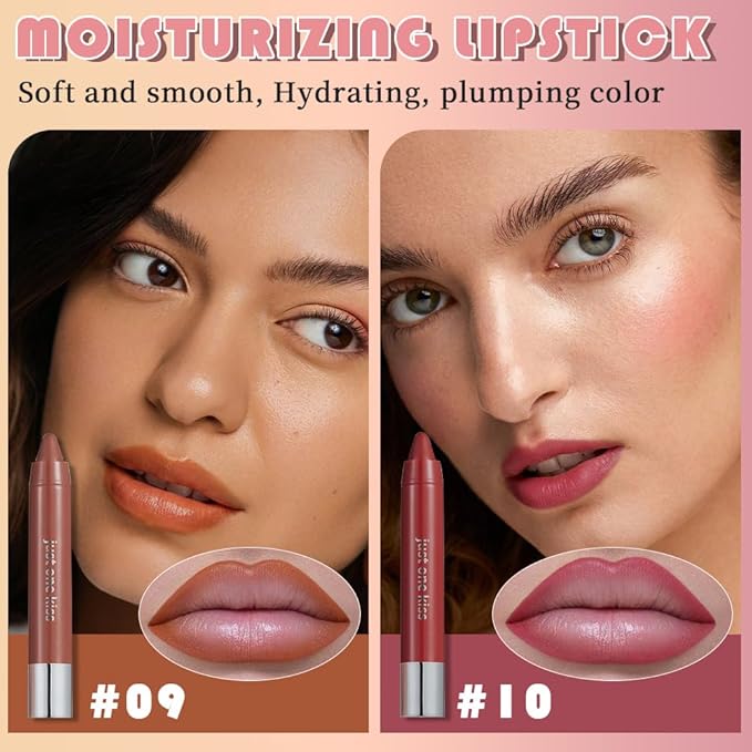 mekuel 2Pcs Coral & Rich Red Hydrating Cream Lipsticks Lip Crayon for Women, Moisturing Lipstick Longwear Lip Liner Crayon Set for Ombre Shades, Matte Creamy Lips Stick Natural Tinted Lips Balm Set, E