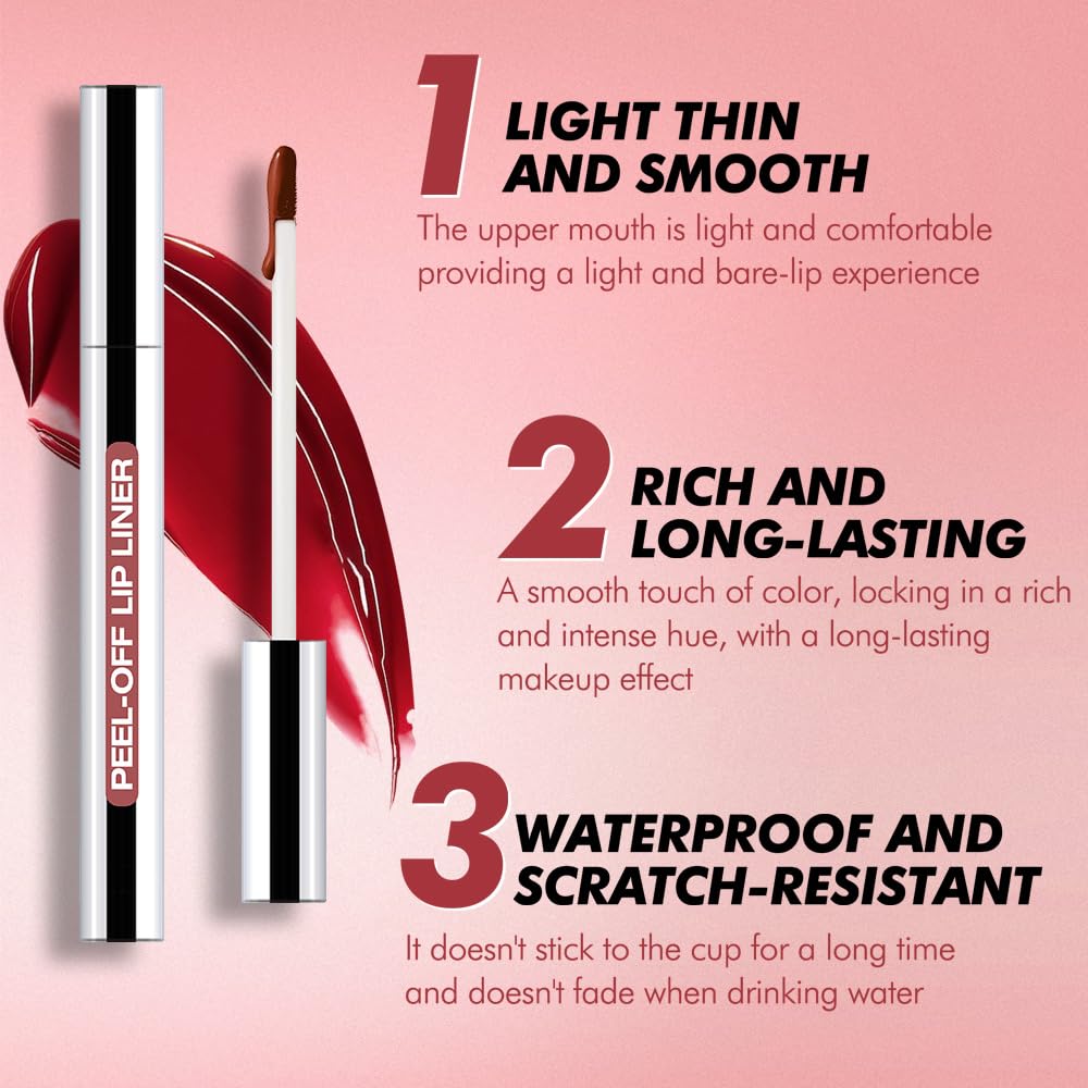 JUAAZIN Matte Liquid Lip Stain Peel Off Lip liner Tattoo, Brown Matte Peel Off Lip Stain, Long Lasting Waterproof Lipstick Lip Gloss Stain, Transfer-proof for All Skin Types, 0.12 fl oz 02#
