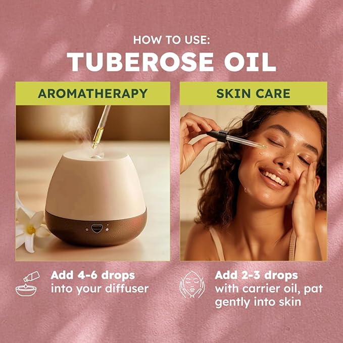 100% Pure Tuberose Oil - 1 Fl Oz Tuberose Essential Oil for Hair, Skin, Diffuser, Aromatherapy & DIY Soap Making Scent
