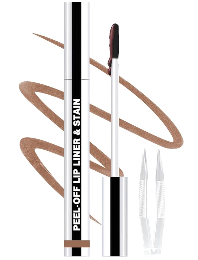 QCMME Lip Liner Stain Peel Off with Tweezer, Long Lasting Matte Lip Tattoo, Highly Pigmented Color Lip Tint Makeup, Waterproof, Transfer-proof Lipstain for Women, for All Skin Types 05