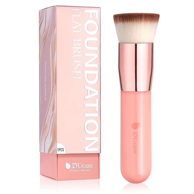 DUcare Foundation Brush for Liquid Makeup,Flat Top Kabuki Foundation Brushes - Premium Makeup Brush for Liquid, Cream, Powder,Buffing, Blending,Pink