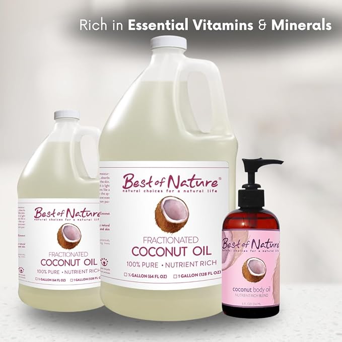 Best of Nature Fractionated Coconut Oil for Face, Hair & Massage – 100% Pure Liquid Coconut Oil for Skin, Unscented Carrier Oil for Essential Oils, Lightweight Body Oil, Bulk 5 Gallon Pail, 640 fl oz