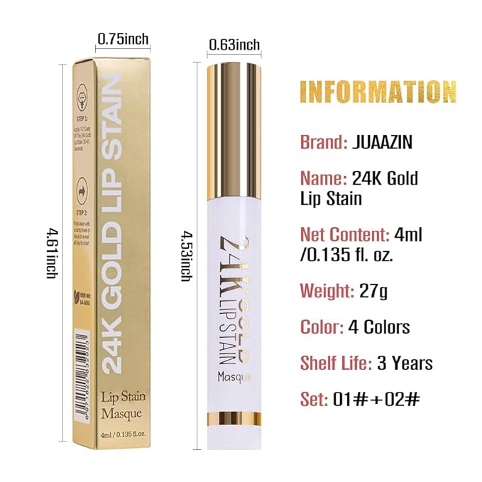 IATMOMOD 2Pcs 2025 New Gold Liquid Matte Lip Liner Stain Peel Off with Tweezer, Long Lasting, Waterproof Matte Lipstick Lip Gloss Tattoo for Women, Smudge-proof Non-Stick Cup Lip Tint Makeup 01#+02#