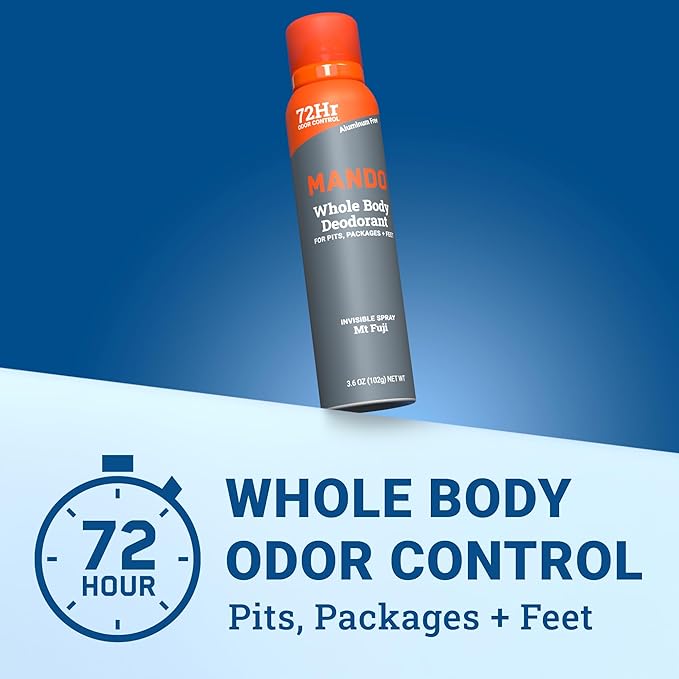 Mando Whole Body Deodorant For Men - Invisible Spray Deodorant - 72 Hour Odor Control - Low Irritation Formula - Aluminum Free, Benzene Free - 3.6 ounce Cans (Pack of 2) - Mt Fuji