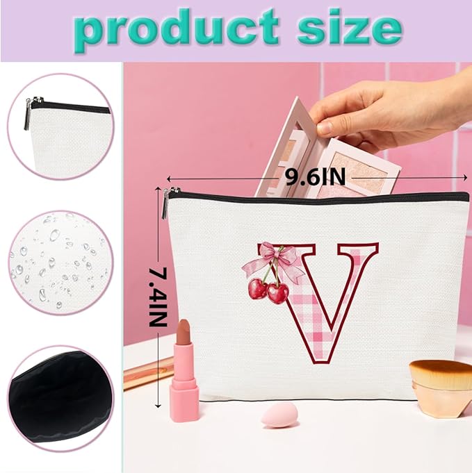 CQM Cherry Bag Initial V Makeup Bag Cherry Gifts for Women Cosmetic Bags