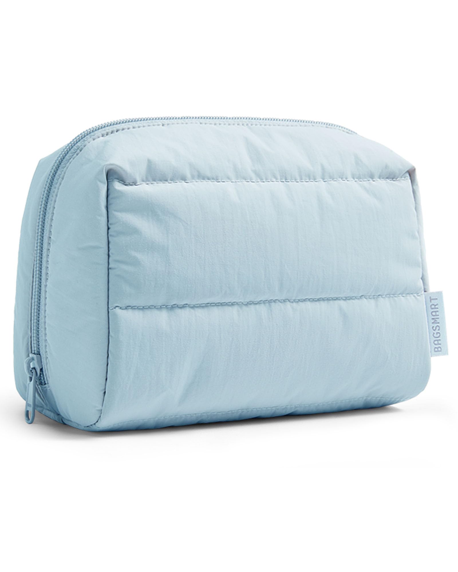 BAGSMART Small Makeup Bag, Puffy Wide-open Zipper Cosmetic Pouch, Baby Blue