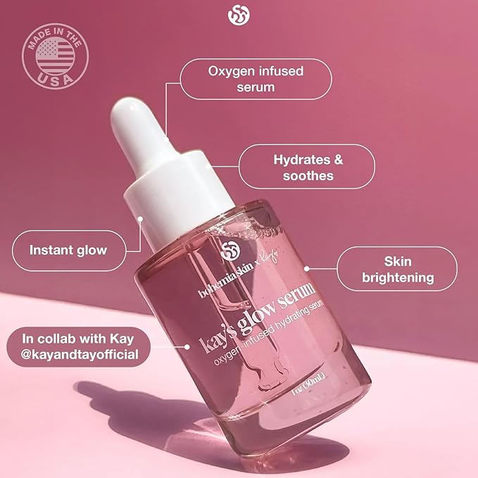 Bohemia Skin Kay’s Glow Serum + Infinite Aura Moisturizer + Boho Cleansing Balm – Oxygen-Infused THDA Vitamin C with Gentle AHA for Face and neck | Hydrates, Soothes and Brightens Bundle