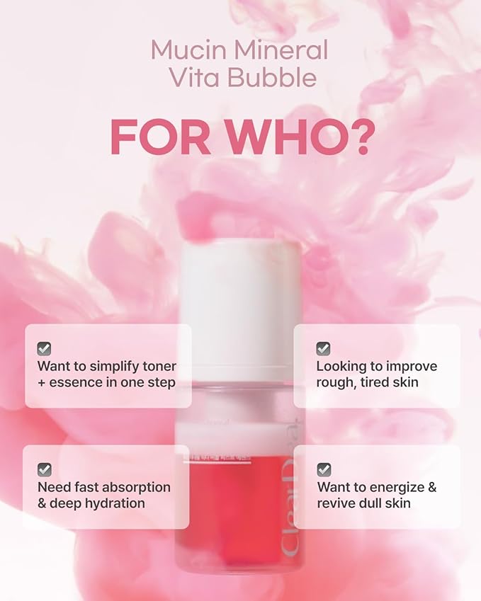 ClearDea Mucin Mineral Vita Bubble First Essence Duo with Micro-Bubble Formula and 2-in-1 Toner Serum, K Beauty for Glass Skin, 4.06 Fl Oz (2.03 Fl Oz x 2ea) – Hydrating Firming