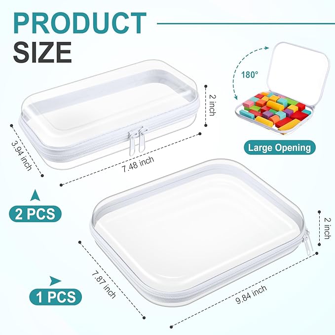 Hoolerry 3 Pcs Clear Hard Zipper Case Hard Plastic Zipper Pouch Makeup Bag Portable Travel Organizer for Cosmetics, Office Supplies, Documents & Toiletries(White,Mss)