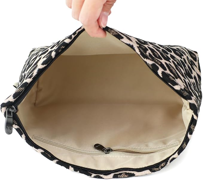 BBORGDC Leopard Jacquard Makeup Bag - Large Capacity Cosmetic Pouch for Travel, Toiletry Bag & Makeup Organizer with Zipper, Perfect for Daily Use & Gifts