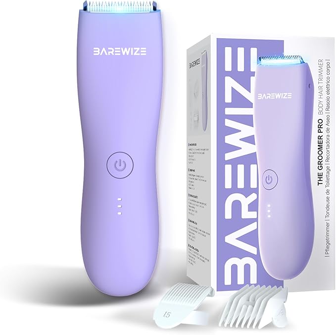 BAREWIZE Bikini Trimmer for Women, Pubic Hair Trimmer, Waterproof, USB-C Rechargeable, LED Light, Replaceable Blade, Electric Razors for Women, Electric Lady Shaver (Amethyst Purple)