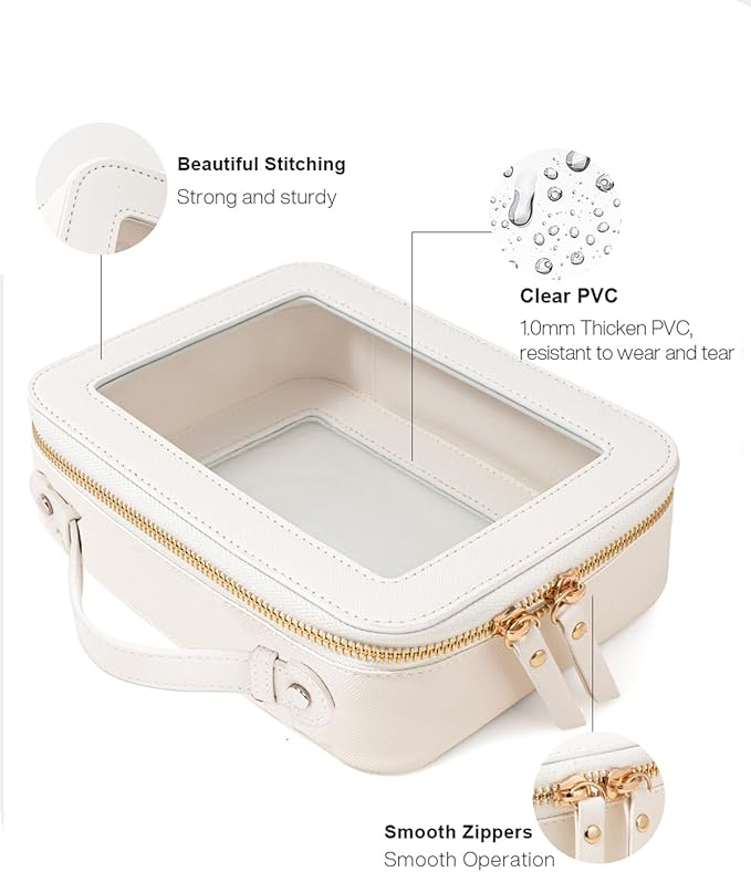 2Pcs Travel Clear Makeup Bag, White Mahjong Tile Bag Cosmetic Case with Zipper Portable Makeup Pouch Toiletry Bag Women Traveling Cosmetic Organizer Storage Bag Car Organizer Car Essentials for Women
