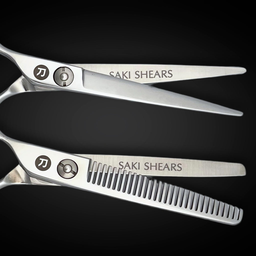 Left Handed Set of Hair Cutting Shears - Saki Kotaro - Made from Japanese 440C Steel - 6 Inch Set Includes Left Hair Scissors, Left Thinning Shears, Razor and Leather Shears Case