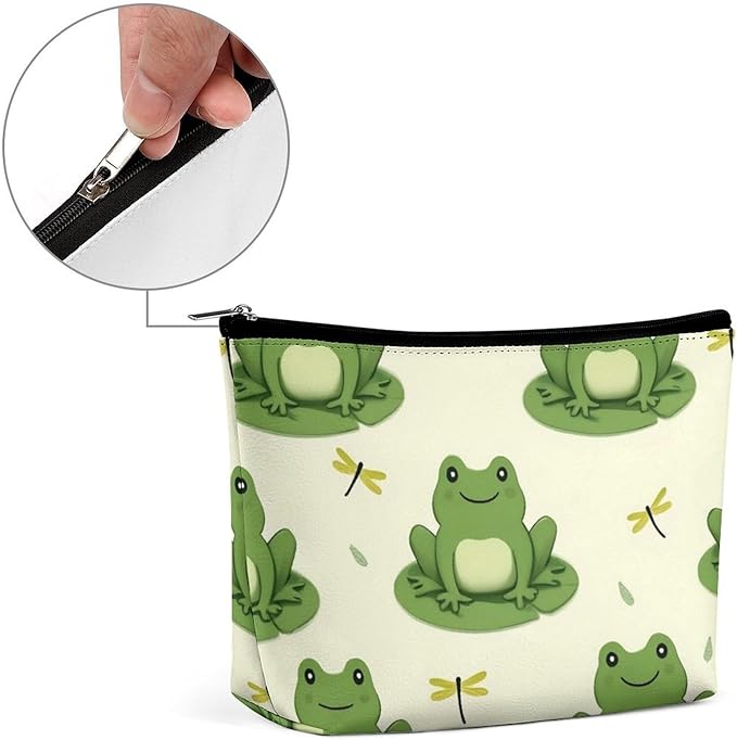 Meaudiwes Women's Makeup Case, Large Zipper Cosmetic Case, Toiletry Bag, Travel Cosmetic Toiletry Bag Cute Frog Animal Green Frogs