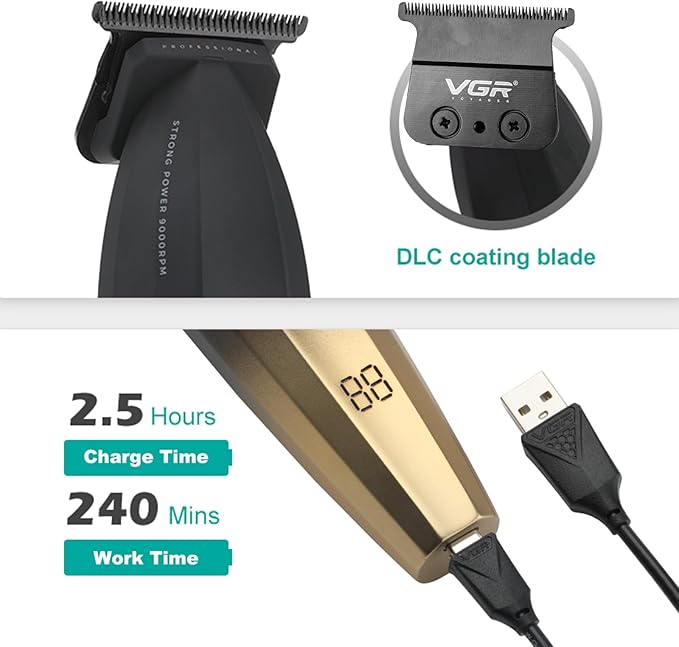 VGR 906 Cordless Hair Trimmer for Men with Zero-Gap T-Blade, Gold