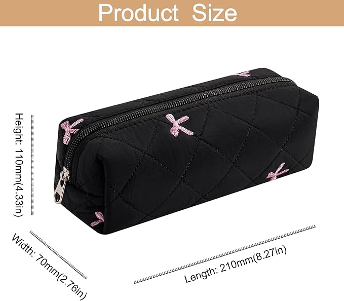 HHQQWZ Cute Floral Cotton Makeup Brush Cosmetic Bag for Women, Travel Quilted Zipper Make Up Bag, Flowers Toiletry Organizer Case Kawaii Makeup Cosmetic Travel Cloth Pouch (Black)