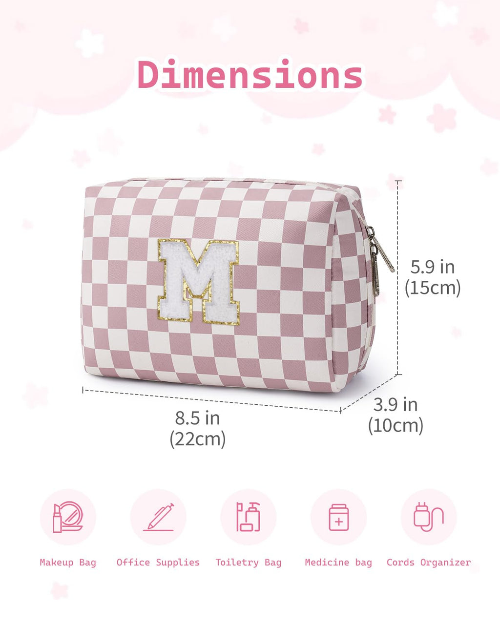 Narwey Graduation Gifts for Teen Girls Kids Tween, Initial Makeup Bag, Trendy Stuff 6-18 Years Old, Personalized Monogram Travel Cosmetic Bag, Birthday Teacher Bridesmaid Mom Gifts for Women (M)