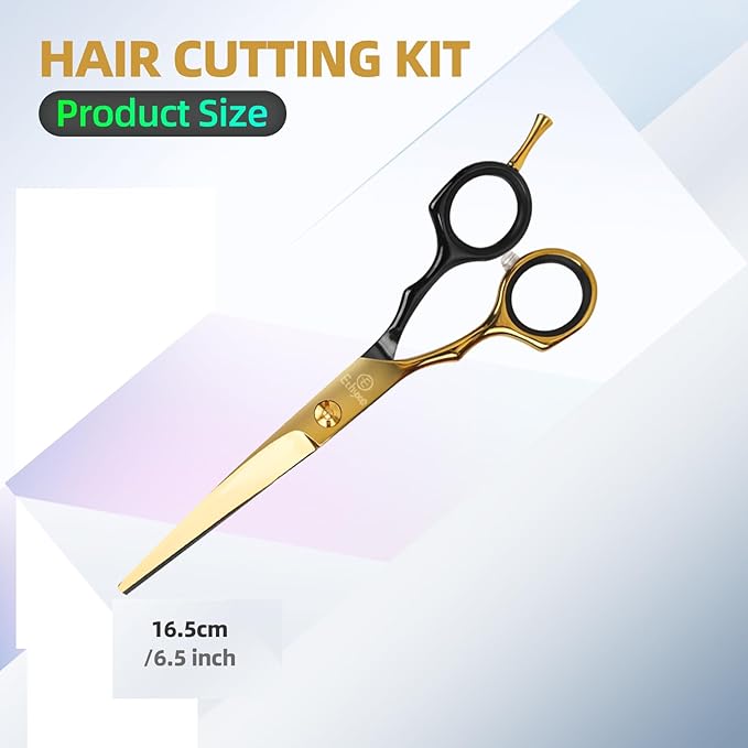 Ethyxe 6.5” Professional Hair Cutting Scissors – Japanese Stainless Steel Salon Scissors, Premium Barber Shears for Hair Cutting, Home Use for Man Woman Adults Kids Babies (Black & Gold)