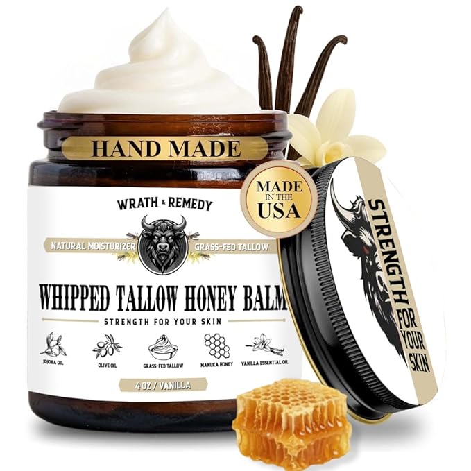 Organic Beef Tallow for Skin & Face - Whipped Honey Balm, Vanilla (4 OZ)