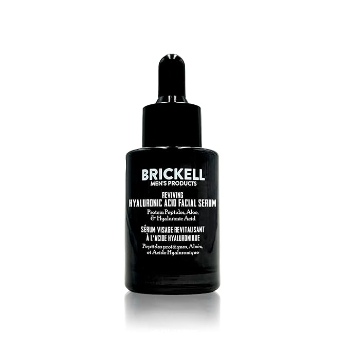 Brickell Men's Anti Aging Hyaluronic Acid Serum for Face, Reviving Day Serum for Men, Facial Serum With Hyaluronic Acid, Aloe, and Peptides, 1 Ounce, Unscented